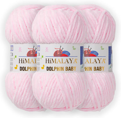 3 Skein/Pack Himalaya Dolphin Baby Chenille Yarn, Each Ball 100 gr (3.5 oz), 120 m (132 Yards), 100% Polyester, Super Bulky Baby Blanket Velvet Amigurumi Yarn, 80303 - Powder Pink