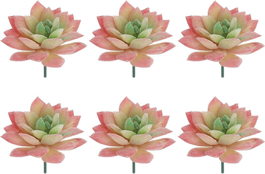 uxcell 6 Pcs Artificial Succulent Plants, Small Realistic Fake Plants Colorful Faux Artificial Flocking Lotus Flowers for Home Office Garden Flower Hotel Decoration, Pink
