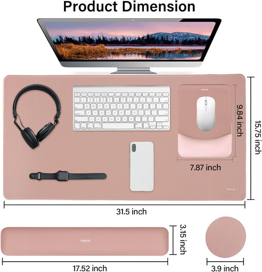 MOSISO Keyboard Mouse Pad Set, Large Gaming Mouse Pad&Rectangular Keyboard Wrist Rest&Mousepad with Wrist Rest&Coaster, Ergonomic Non-Slip&Easy Typing Pad with Curved Silicone Lining, Salmon Pink