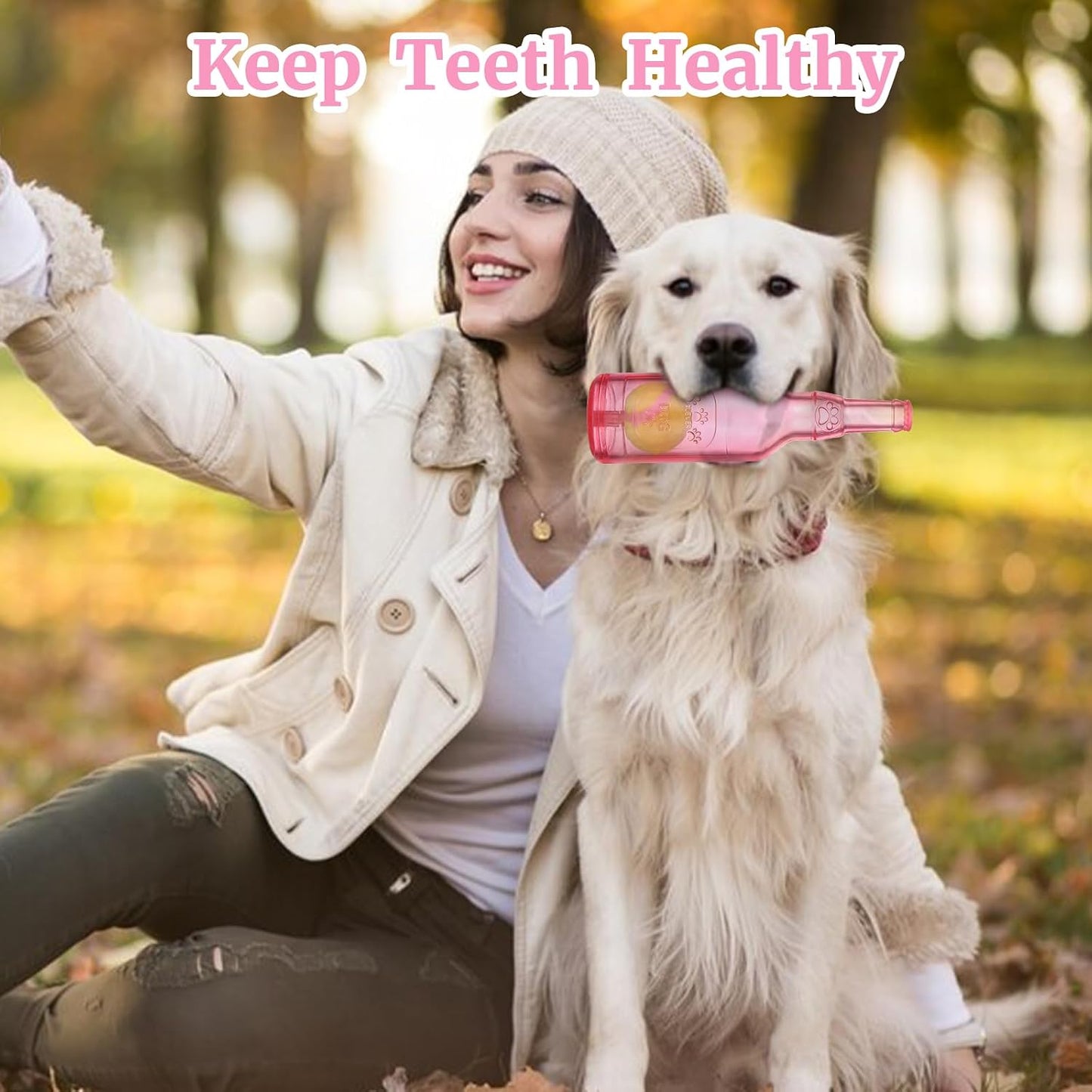 Water Bottle Dog Toy for Aggressive Chewers,Ball in Bottle Rubber Dog Toy,Cute Interactive Pet Rubber Cruncher for Dogs Aggressive Chewers Large/Medium/Small(Pink)