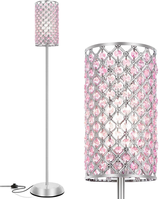 GyroVu Crystal Floor Lamp for Bedroom, Living Room Pink Floor Lamps Modern Tall Lamp with On/Off Foot Switch Glam Standing Light for Girls Bedroom Minimalism Pole Corner Lamp for Office Dorm Hotel