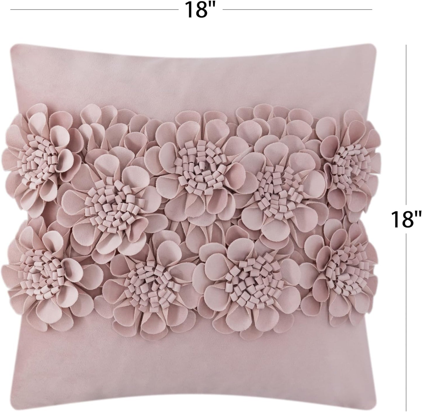JWH Handmade 3D Flower Throw Pillow Covers Aesthetic Decorative Floral Accent Pillow Cases Stereo Velvet Pillowcase Cute Cushion for Car Bed Couch Bedroom Decor 18x18 Inch Dusty Pink