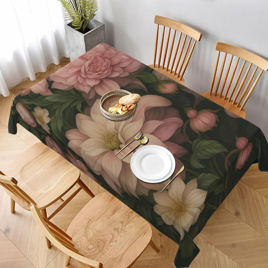 Vintage Elegant Light Pink Floral Rectangular Tablecloth | Indoor Outdoor Waterproof Table Covers With Dust Proof Wrinkle Resistant 60"X90"