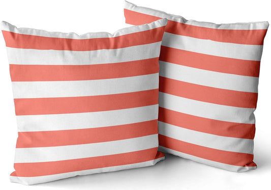 Home Set of 2 Pillow Case White Coral Nautical Stripes Outdoor Throw Pillow Covers Cushion Decorative Pillowcase Square 20 x 20 Inches