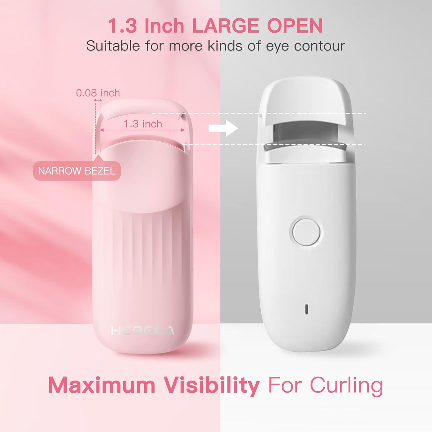 HEBECA Heated Eyelash Curler Innovative, QuickCurl 2S Heat Up, Naturally Lash Curler 70°C/85°C Adjustable Heat, Safe Food-Grade Silicone, 600mAh Battery Portable Size for Travel (Pink)