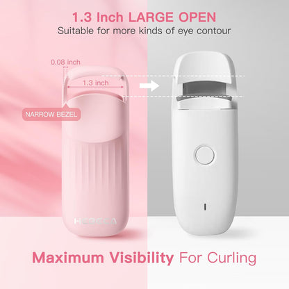 HEBECA Heated Eyelash Curler Innovative, QuickCurl 2S Heat Up, Naturally Lash Curler 70°C/85°C Adjustable Heat, Safe Food-Grade Silicone, 600mAh Battery Portable Size for Travel (Pink)