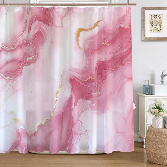 Mocsicka Pink Marble Shower Curtain Abstract Modern Luxury Marble Bathroom Shower Curtain Pink Marble Waterproof Fabric Shower Curtains Bathtub Decor with 12 Hooks 72 X 72 Inch (Pink)