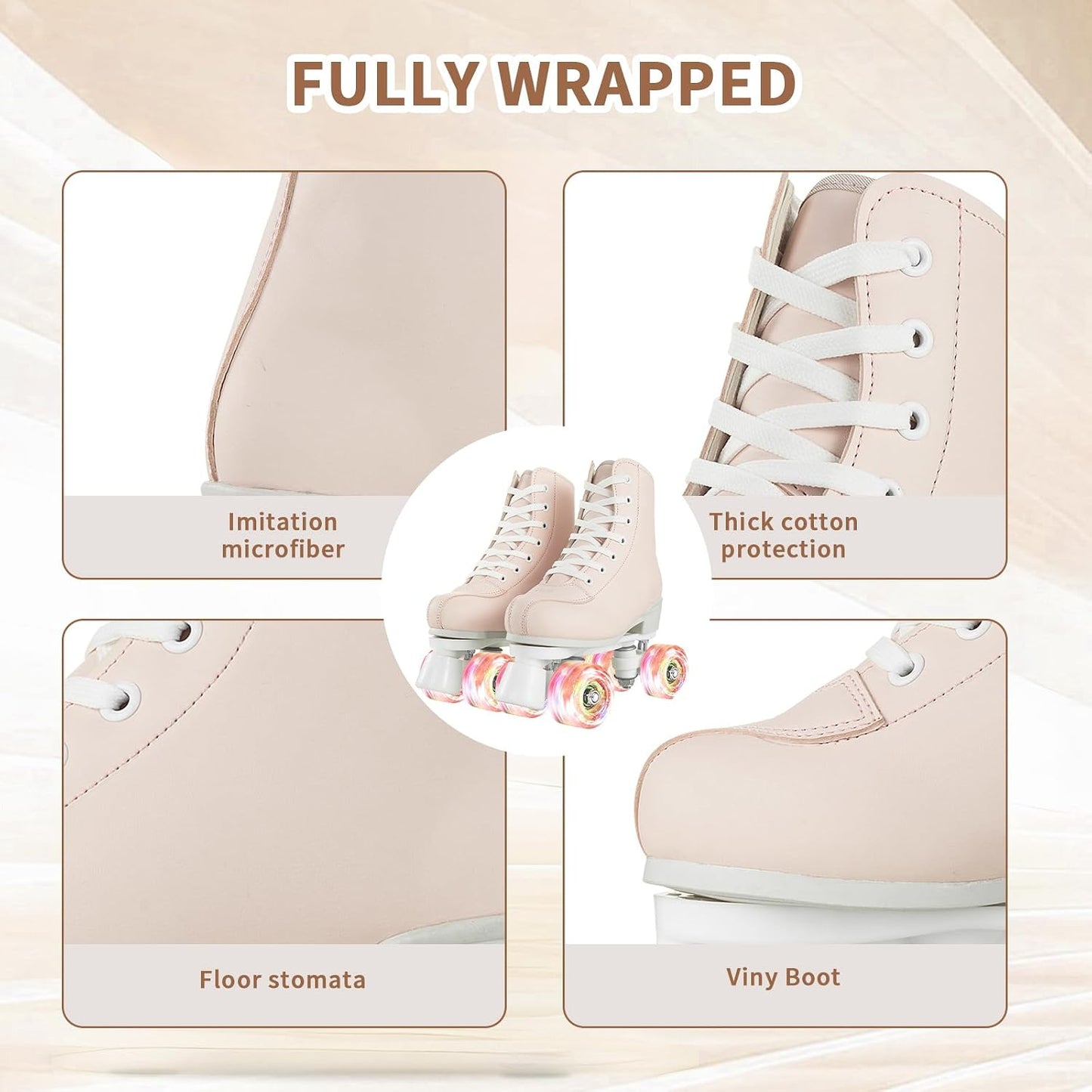 Silvertree Roller Skates for Women and Men PU Leather High-top Adult Roller Derby Skate Wheels Light Up Roller Skate Four-Wheel Shiny Roller Skates Unisex