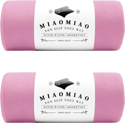 MIAOMIAO 2 Pack Non-Slip Hot Yoga Towel Set,Super Absorbent Microfiber in, 24.5" x 72" - Anti-Slip, Injury Free Design for Pilates, Yoga Mats, Exercise, and Fitness Gear Light Pink