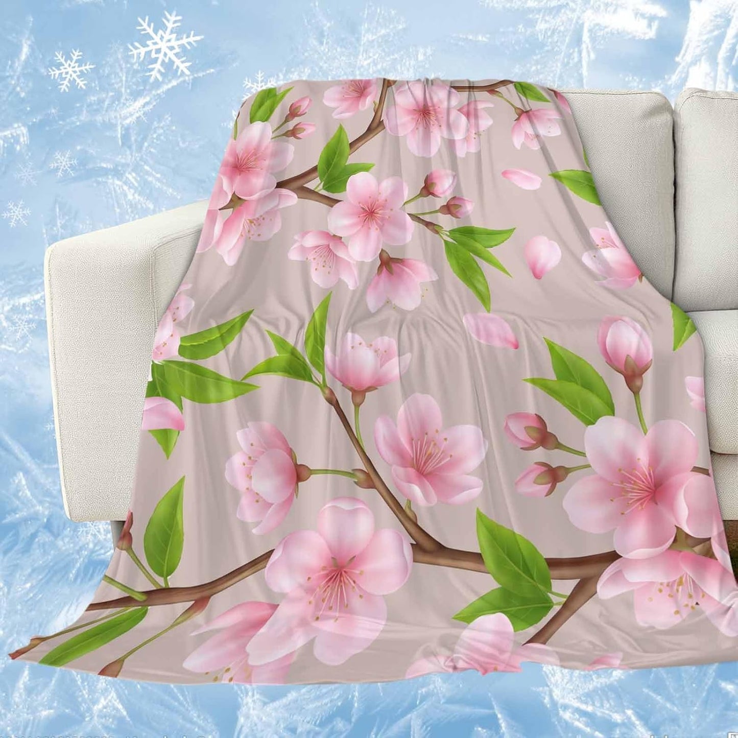 Cooling Blanket for Hot Sleepers, Pink Peach Flowers Lightweight Breathable Summer Blanket, Spring Botanical Watercolor Floral Brown Double-Side Cool Throw Blankets for Sleeping Travel, 30"x40"