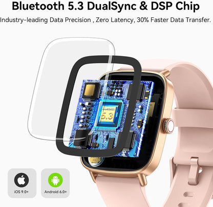 Smart Watch for Women, 1.85" HD AMOLED Fitness Tracker (Answer/Call) with 24/7 Heart Rate/Sleep/SpO2 Monitor for iPhone & Android, 120+ Sports Modes Smartwatch with IP68 Waterproof, 2 Bands