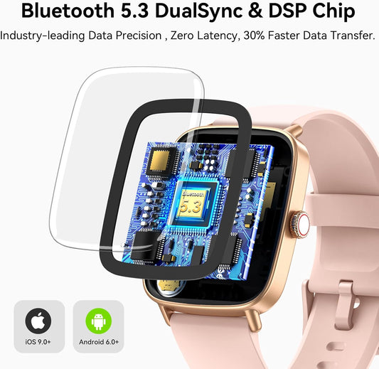 Smart Watch for Women, 1.85" HD AMOLED Fitness Tracker (Answer/Call) with 24/7 Heart Rate/Sleep/SpO2 Monitor for iPhone & Android, 120+ Sports Modes Smartwatch with IP68 Waterproof, 2 Bands