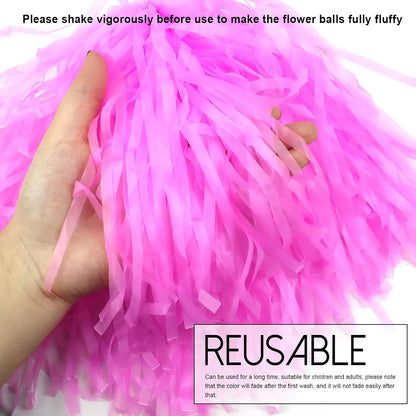 12 Pcs Cheerleading Pom Poms, Cheer Pompoms Bulk with Metallic Foil Handle, Lightweight for Cheerleading, Sports Games, Party Dance Costume Accessories