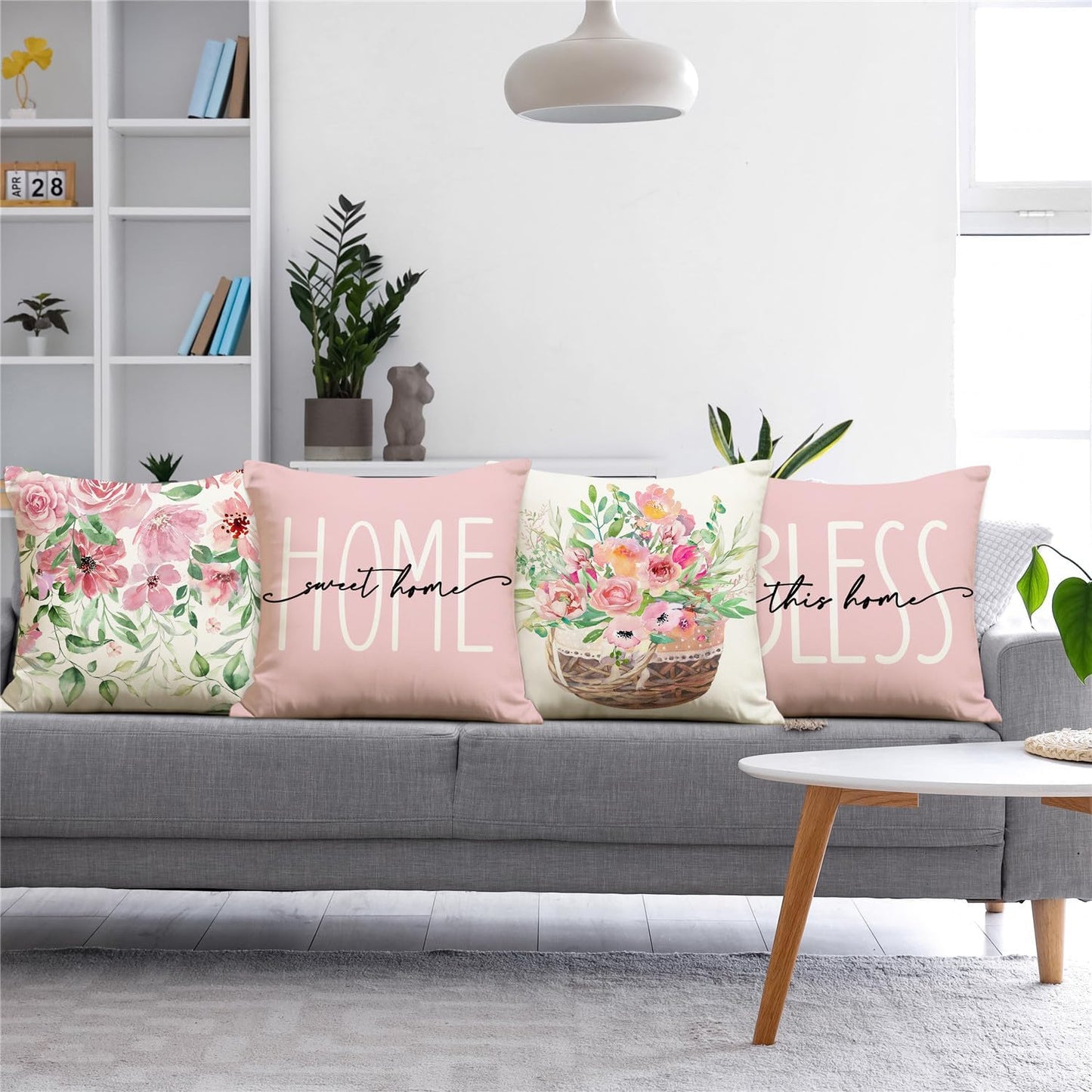Spring Summer Pillow Covers 18x18 Floral Spring Summer Decorations Home Sweet Home Pink Throw Pillow Covers Bless This Home Farmhouse Cushion Case for Sofa Couch Set of 4
