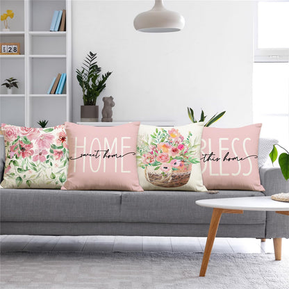 Spring Summer Pillow Covers 18x18 Floral Spring Summer Decorations Home Sweet Home Pink Throw Pillow Covers Bless This Home Farmhouse Cushion Case for Sofa Couch Set of 4