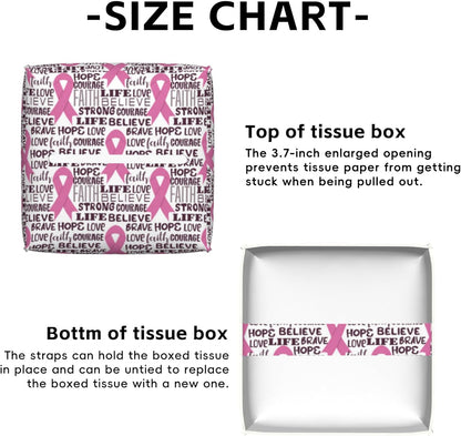 Pink Ribbon Tissue Box Cover,Breast Cancer PU Leather Tissue Box Holder Square,Modern Home Decoration for Bathroom Living Room Kitchen Office Car,5.2"×5.2"×5.2"