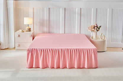 Uozzi Bedding Bed Skirt Queen Size Three Fabric Sides Elastic Dust Ruffled Bed Skirt with Split Corners, Full Ruffles Bed Skirts 16 Inch Drop with Platform, 16'' Queen Pink