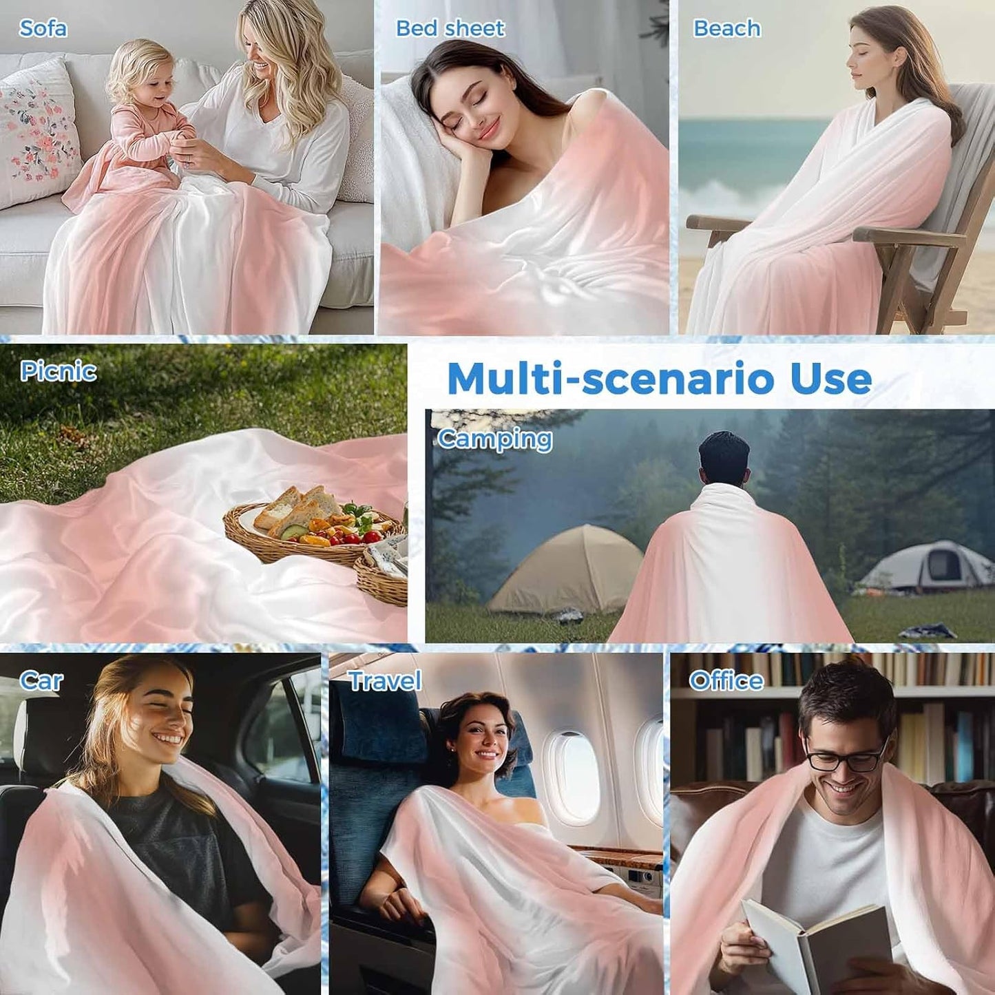 Cooling Blanket Ombre Peach Pink White Lightweight Breathable Summer Blanket Gradient Color Cooling Blankets for Hot Sleepers Night Sweats 30x40in