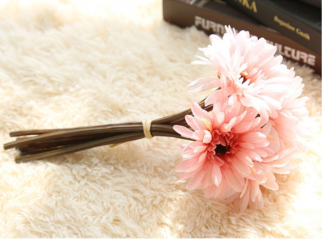 Artificial Gerbera Flower Artificial Daisy Flowers Bride Bridesmaid Holding Flowers 7 Stems Silk Daisies Flower Wedding Bouquet Living Room Office Party Garden DIY Decoration Pink