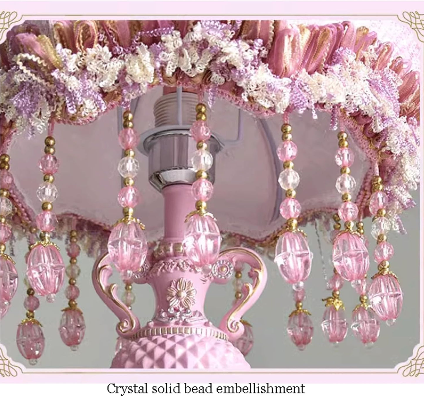 Victorian Style Pink Bedside Table Lamp European Romantic Peony Silk Flower Desk Lamp 3-Way Dimmable Princess Nightstand Lamp for Girls' Bedroom Living Room
