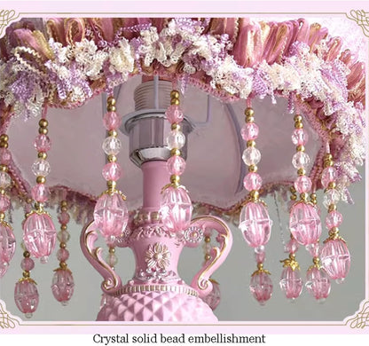 Victorian Style Pink Bedside Table Lamp European Romantic Peony Silk Flower Desk Lamp 3-Way Dimmable Princess Nightstand Lamp for Girls' Bedroom Living Room