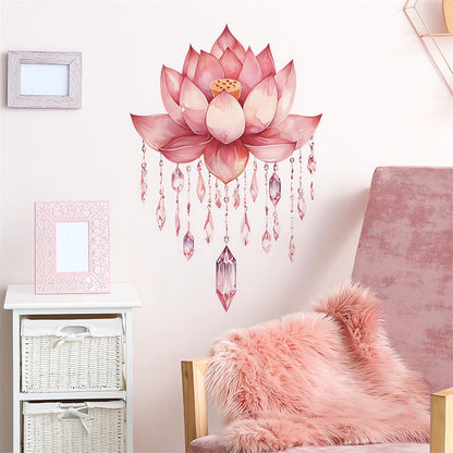 Pink Louts Crystal Pendant Flower Wall Stickers, Buddha Floral Art Wall Decals Removable Vinyl Peel and Stick Living Room Bedroom Home Decorations