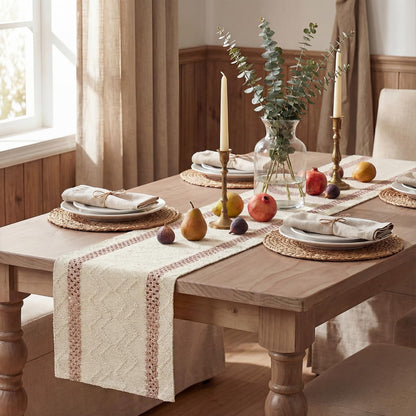 Artoid Mode Pink Stripe Woven Table Runner, Seasonal Holiday Hollow Kitchen Dining Table Decoration for Home Party Decor 12x72 Inch