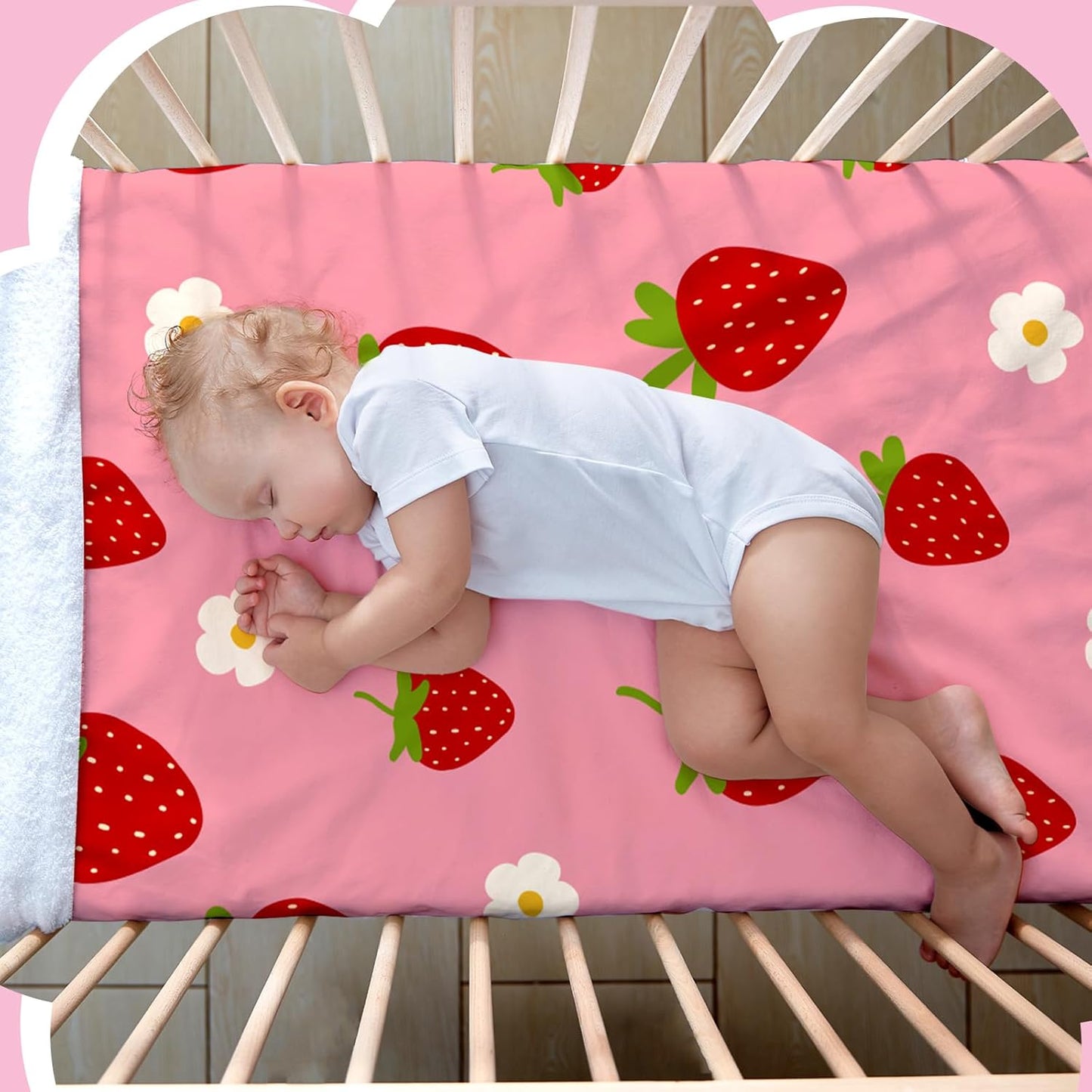 Hahafelt 4 Pack Strawberry Baby Crib Fitted Sheet for Girls 52'' x 28'' Strawberry Stretchy Neutral Fitted Crib Mattress Bed Sheet Pink Baby Bedding for Standard Mattress Gift Set