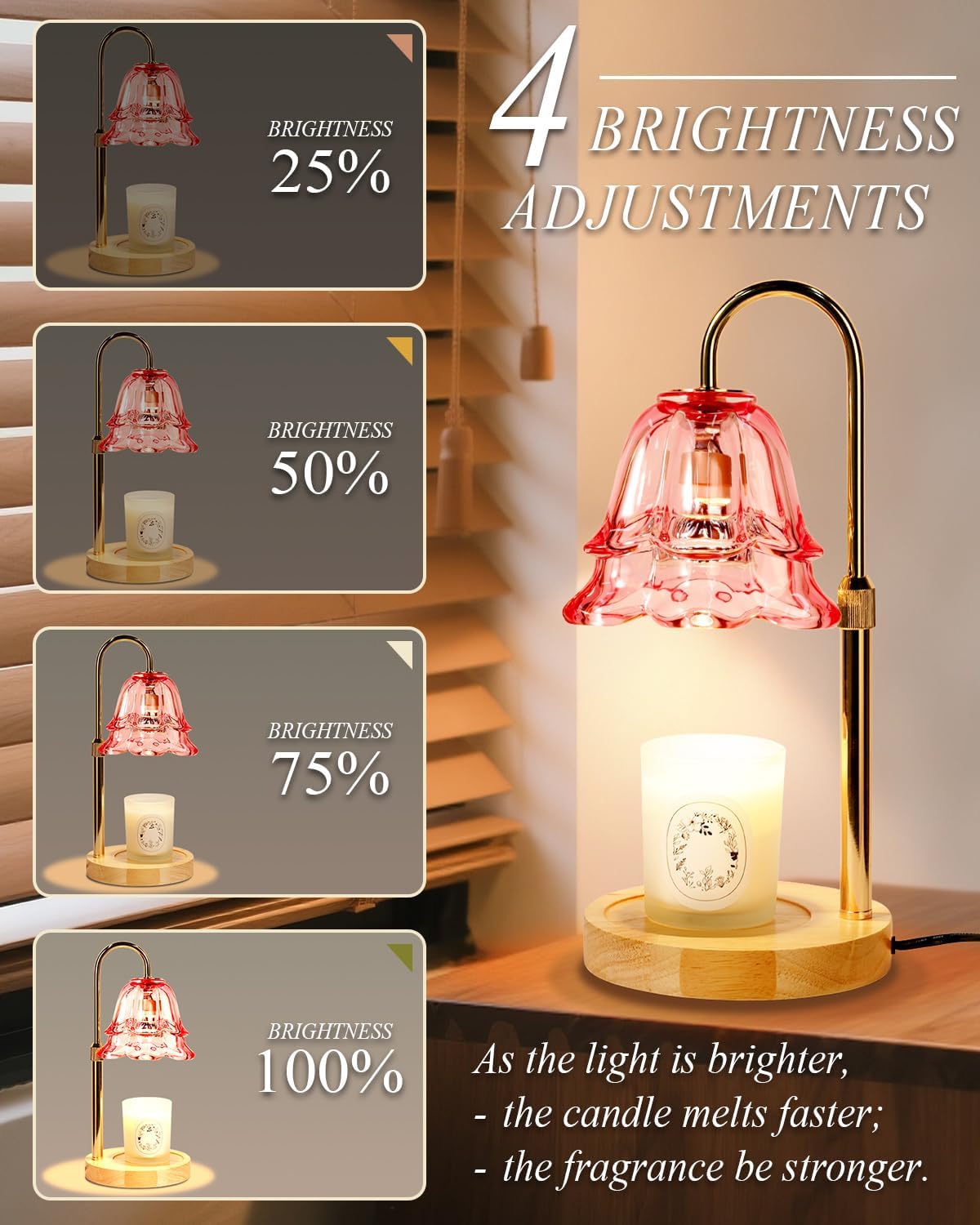 Funslive Pink Candle Warmer Lamp with Timer Dimmable, Mothers Day Birthday Gifts for Women Mom, Flower Candle Lamp with 2 Bulbs for Jar Candles, Lamp Candle Warmer, House Warming Gift for Bedroom