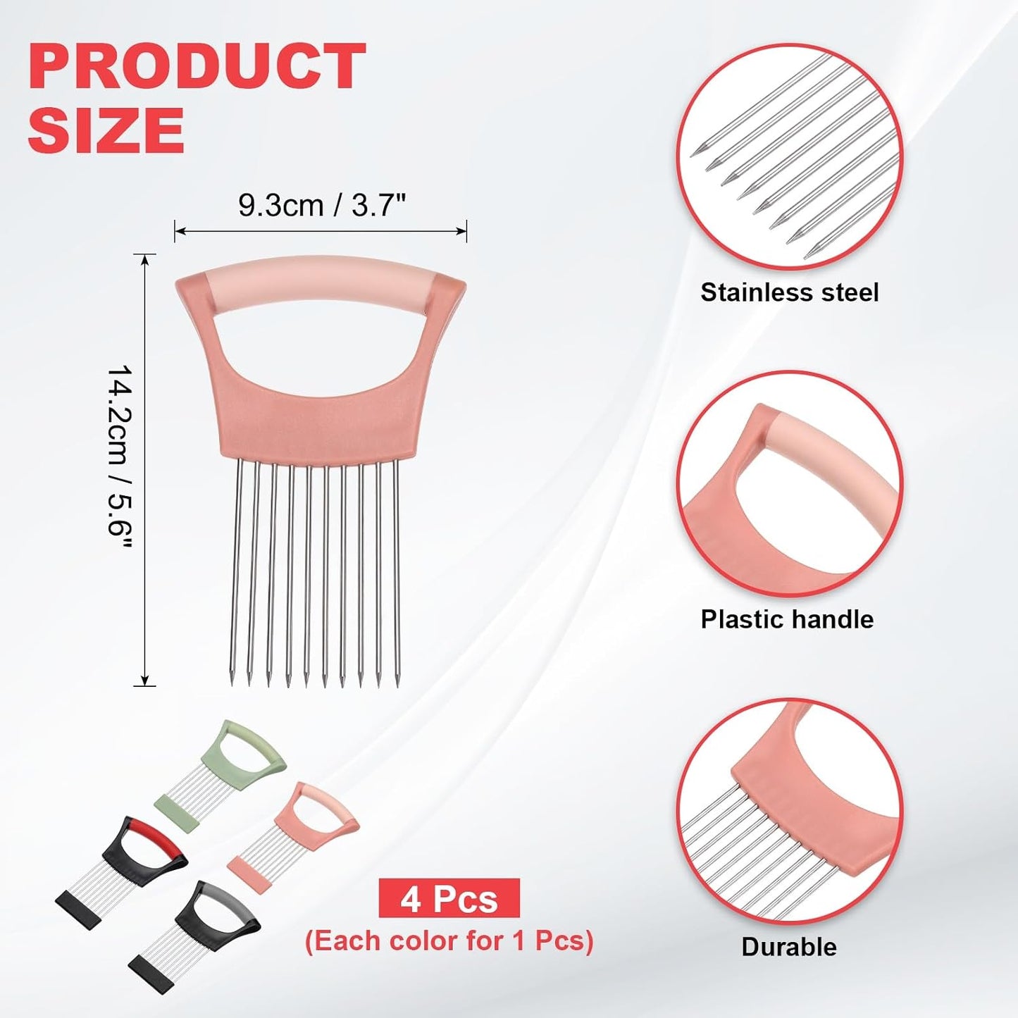 uxcell 4 Pcs Onion Slicer Holder, Stainless Steel Vegetable Cutting Holder Food Cutter Tool for Slicing Storing Onions Tomatoes Potatoes Avocados Apples, Black Red/Black Grey/Green/Pink