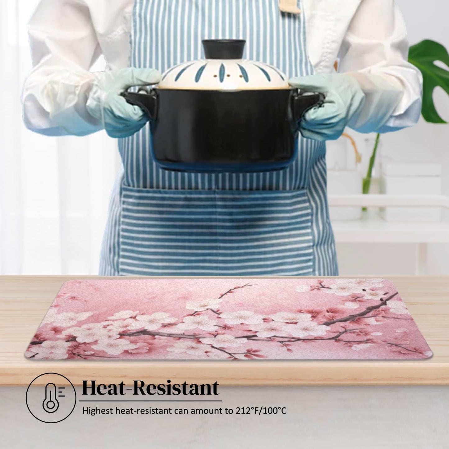 Faux Leather Placemats Set of 4,Pink Cherry Flowers Blossoms PU Placemat for Ding Table Easy to Clean Wipeable Waterproof Non-Slip Table Place Mats for Kitchen or Outdoor,12 * 17 Inch
