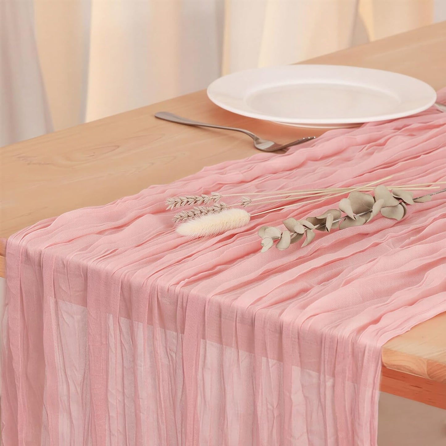 3 Pack Peach Pink Cheesecloth Table Runner 120 Inch 10FT Cheese Cloth Fabric Runners for Baby Shower, Valentine's Day, Wedding Decoration, Birthday Party