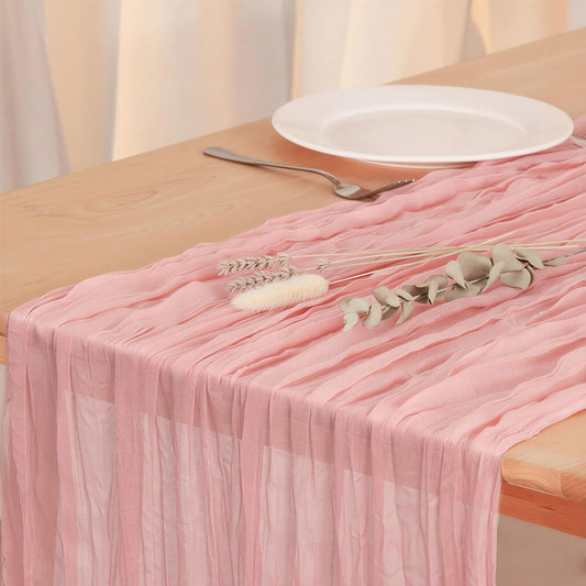 3 Pack Peach Pink Cheesecloth Table Runner 120 Inch 10FT Cheese Cloth Fabric Runners for Baby Shower, Valentine's Day, Wedding Decoration, Birthday Party