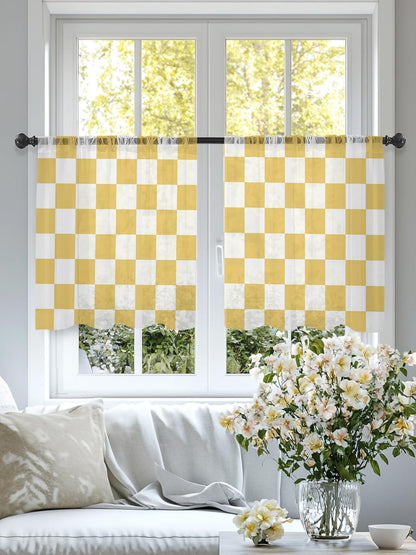 Lemon Yellow Checkered Sheer Curtains for Living Room Bedroom Geometric Yellow Buffalo Plaid Sheer Curtains 45 Inch Long 2 Panels Set Light Filtering Curtain Window Treatments Drapes for Dining Room