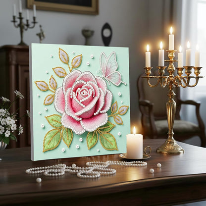 FRANDEK Pink Roses DIY Pearl Painting Kit, Framed 3D Textured Handmade 10x10in, Sparkling Gem Art Decor for Living Room, Study, Relaxing Creative Project, Gift for Friends & Beginners
