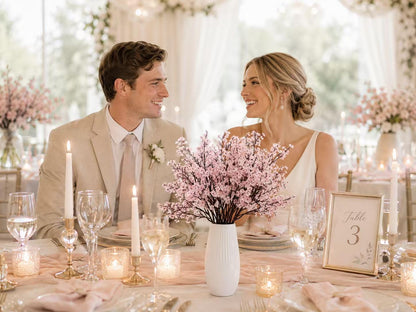 Mandy's Light Pink Artificial Baby’s Breath Flowers 6 Bundles Silk Gypsophila, 18.5 Inch European Style Modern Home Decor Centerpiece, Neutral Wedding Flower Arrangements