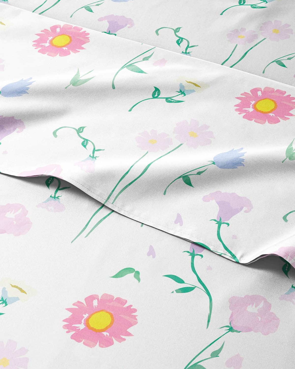 Kids Full Size Bed Sheet Set - 4 Piece Kids Loft Bed Sheets - Floral Flower Themed Bedding - Soft, Cute - Breathable and Machine Washable - Pretty Pink Flower Bed Set for Boys, Girls, Teens & Toddlers