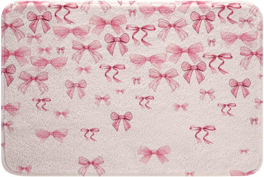 jejeloiu Pink Bowknot Bathroom Rugs for Girls Bow Bath Mats 16"x24" Kids Girly Princess Style Bathroom Accessories Aesthetic Coquette Decor Non-Slip Soft Shaggy Absorbent Microfiber