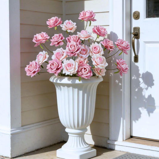 INXUGAO 6Pcs Artificial Flowers Fake Roses for Outdoor, 28" Long Stem Silk Roses for Wedding Indoor Outside Party Decor, Realistic Faux Bouquet for Tall Vase Planter (Pink)