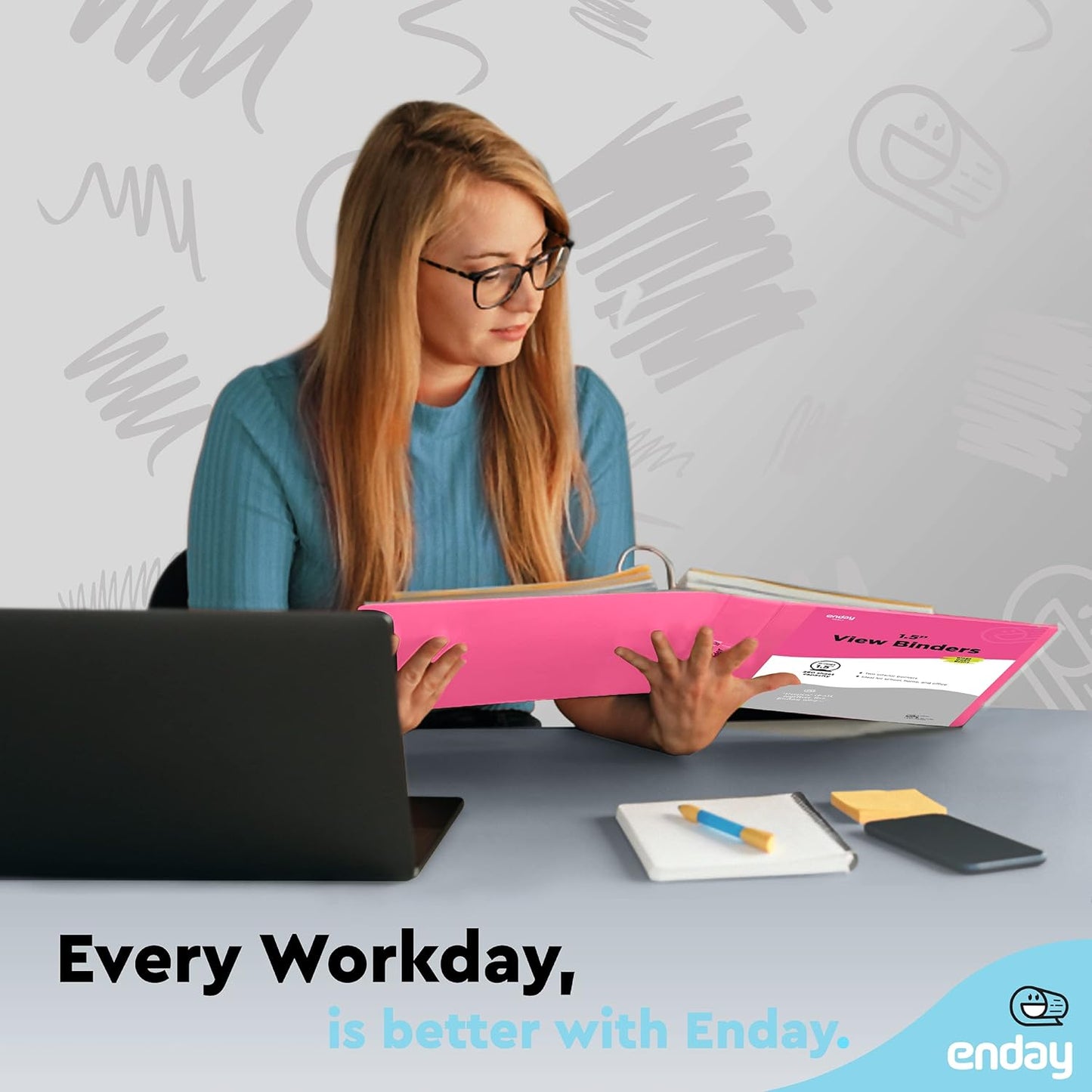 Enday 1.5 Inch Binder (6 Pack - Pink) 3 Ring Binder 1.5 inch with Clear View Cover and 2 Inside Pocket - for Letter Size 8.5 x 11'' Paper, Ideal for School Supplies, Office, and Home