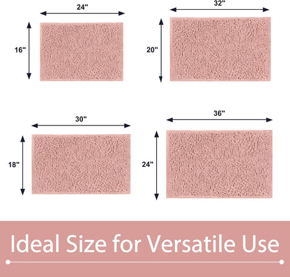 Chenille Bathroom Rugs Mats Carpet 30”x18”, Super Soft Absorbent Quick Dry,Non Slip Indoor Area Rug for Tub and Shower Entryway Lightweight Machine Washable for Bedroom,Kitchen,Garage, Pink