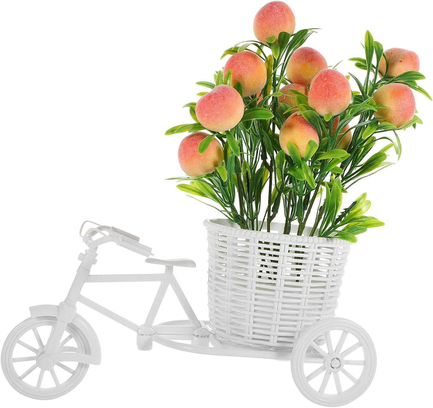 Beaupretty Artificial Peach Flowers and Bike Basket Set, Small Faux Floral Centerpiece with Plastic Pot, Wedding and Party Decor for Table Display