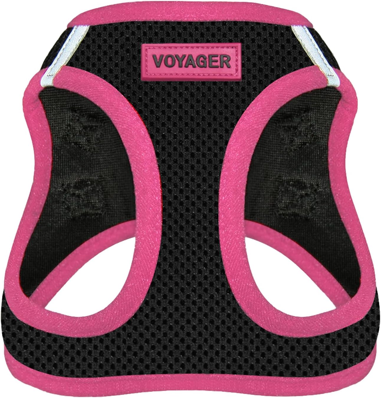 Best Pet Supplies - All Weather Mesh/Plush, Reflective, No Pull Harness for Small, Medium Dogs, Cats - Secure with Hook & Loop Fastener, Buckle, Double D-Rings - Black/Pink Trim, S