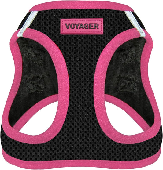 Best Pet Supplies - All Weather Mesh/Plush, Reflective, No Pull Harness for Small, Medium Dogs, Cats - Secure with Hook & Loop Fastener, Buckle, Double D-Rings - Black/Pink Trim, S