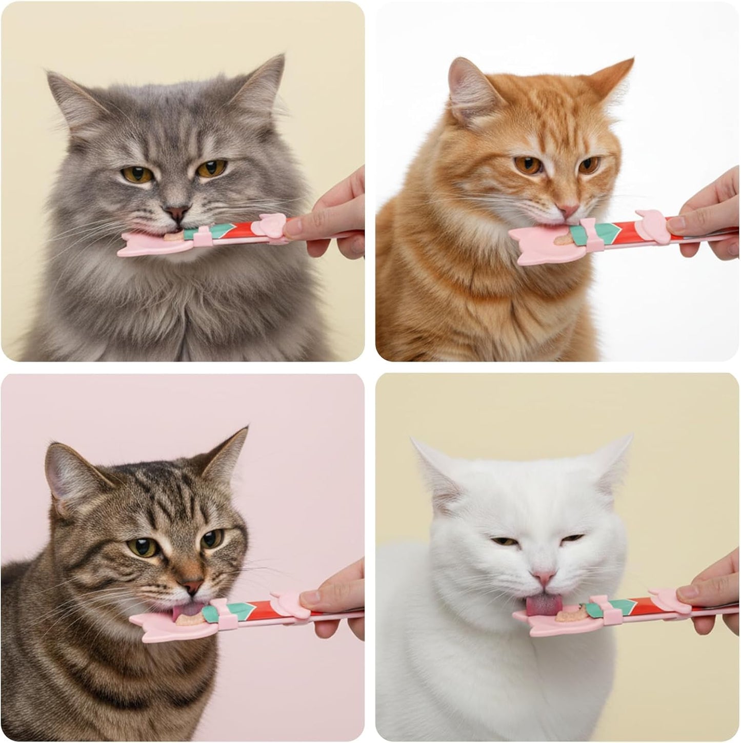 2 Pack Cat Churu Spoon, Cat Treat Squeeze Spoon, Multifunctional Cats Treat Feeder Squeeze,Durable Cute & Comfortable Grip for Cats Wet Food, Pink