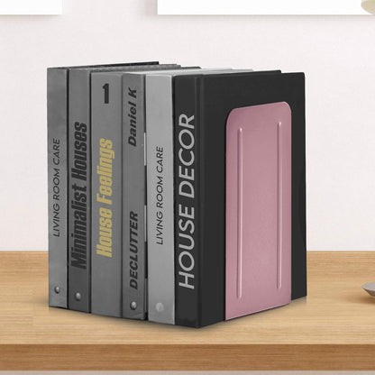 Acrimet Bookends for Shelves, Heavy Duty Steel Metal Book Ends, Non-Skid Book Stopper, Book Storage Holder for Home, Library, Jumbo Large Size 9" H x 4" W x 4 1/2" D, (Pink) (1 Pair / 2 Pieces)