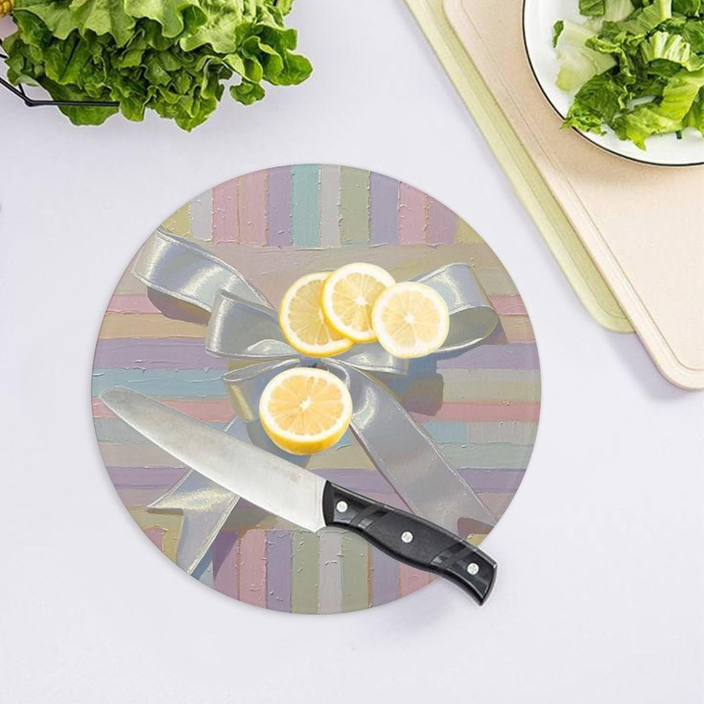Light Pink Bow Tie Tempered Glass Cutting Board, Decorative Glass Chopping Board for Kitchen Counter Protector, Heat & Shatter Resistant Cutting Boards & Serving Tray, 8" X 8"