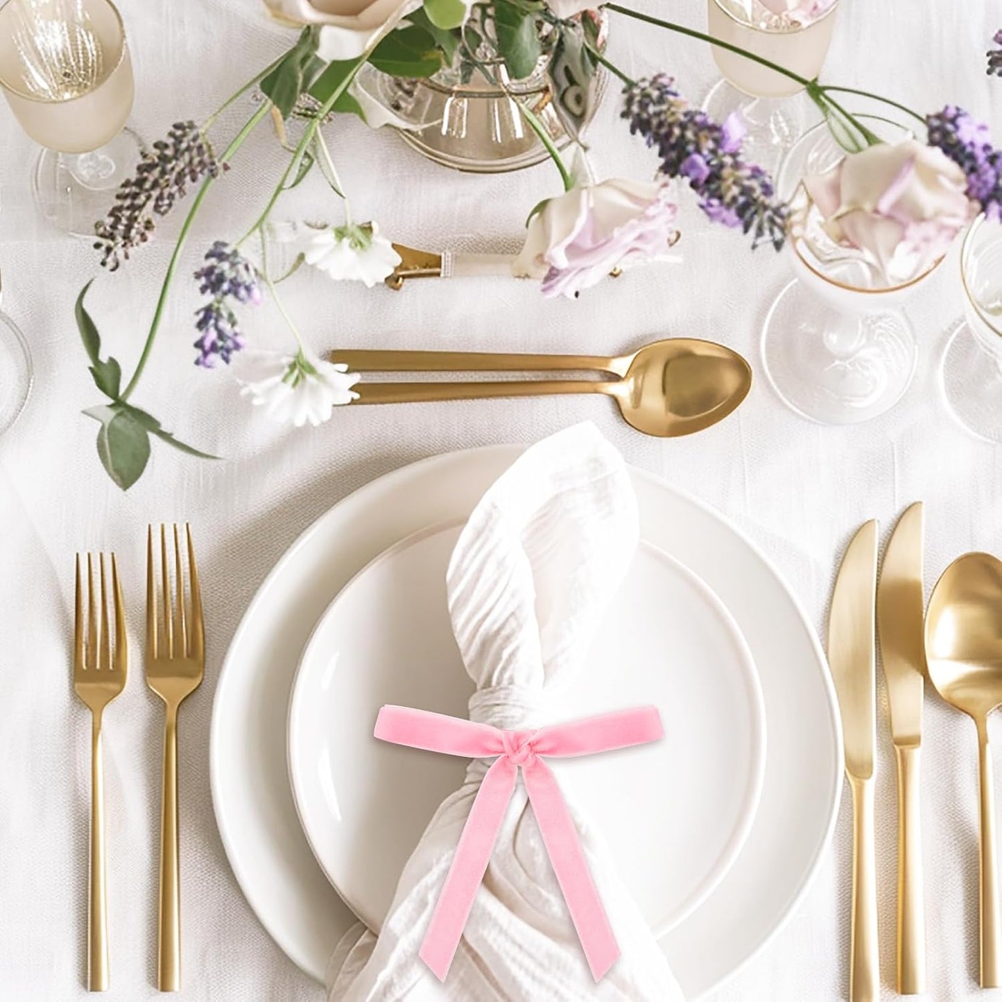 FYSUIMU 10Pcs Pink Bow Napkin Rings Velvet Coquette Bowknot Napkin Holder Napkins Buckle Dinner Table Ring for Wedding Baby Shower Party Table Decor