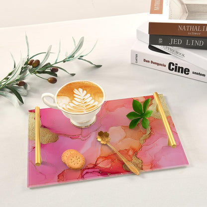 Marble Hot Pink Peach Decorative Trays with Handles with Handles Trays for Serving Food for Jewelry Perfume for Drink Serving bandejas para desayuno baratas
