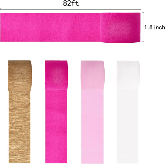 Streamers Bridal Shower Decorations,8 Rolls Rose Pink White Gold Crepe Paper Streamer for Bachelorette Party Wedding Shower Baby Shower Birthday Valentine's Day Decorations Party Supplies,82ft Long